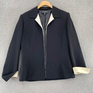 Kasper Blazer Womens 8 Black White Open Front Jacket Casual Office Work Career*